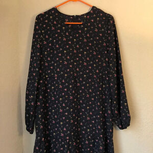 Tiered Maxi Dress Womens Large Black Floral Puffy Balloon Sleeves Fairy Grunge